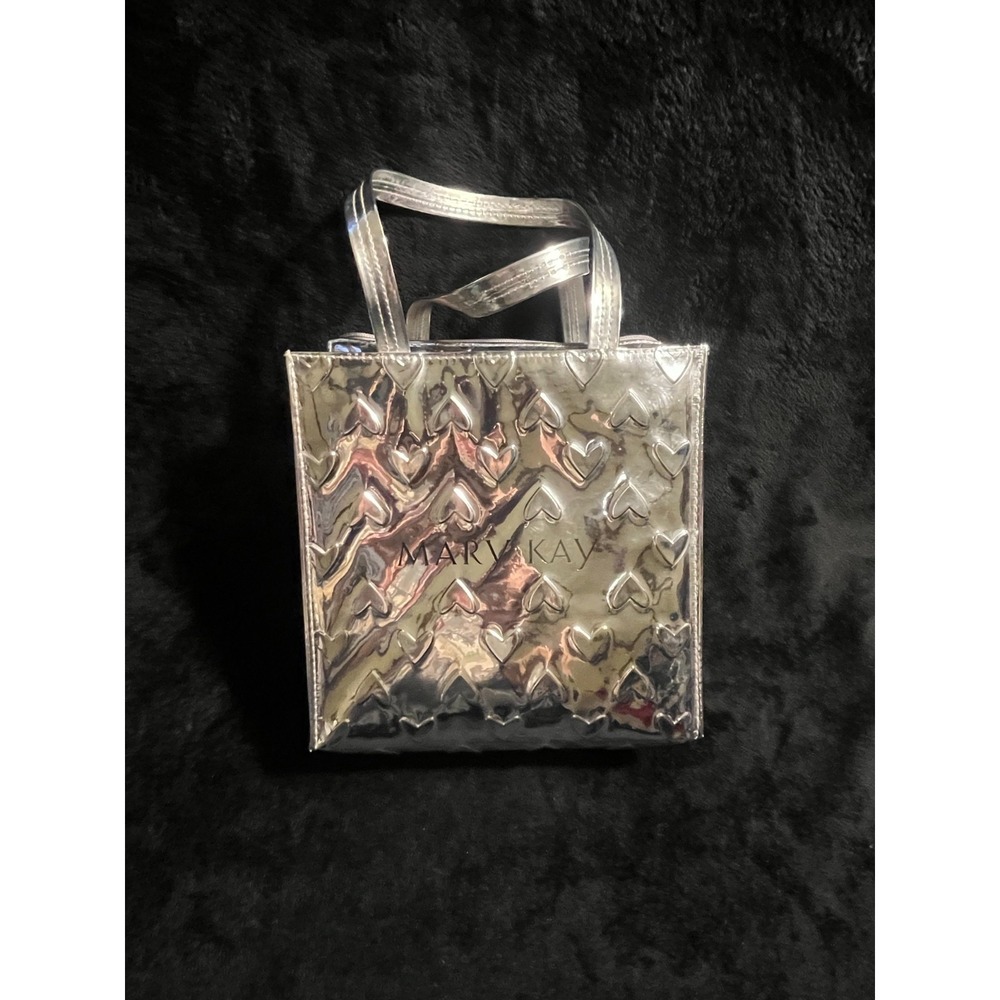 Mary Kay insulated silver tote bag - Embossed hearts - Lunch/Cosmetic 12"H x 11W
